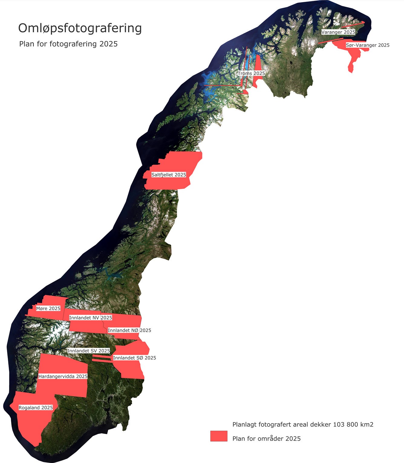 Kart som viser omr&aring;der som skal flyfotograferes.