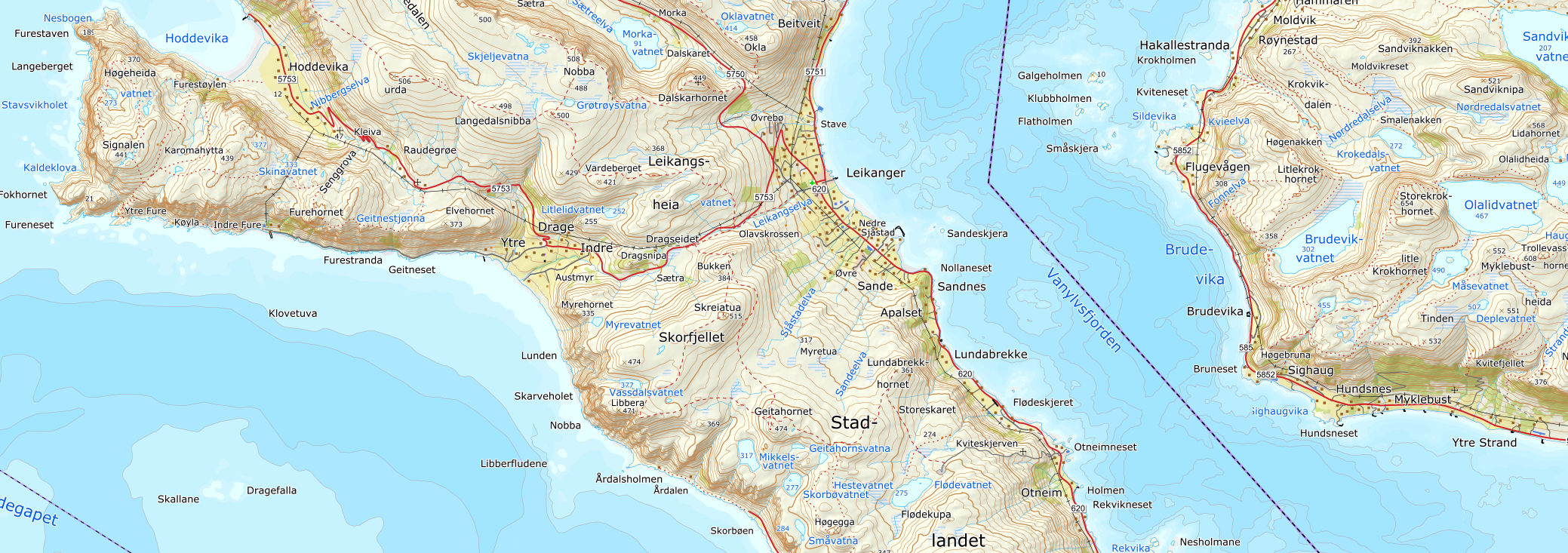 Utsnitt av Norgeskart.no